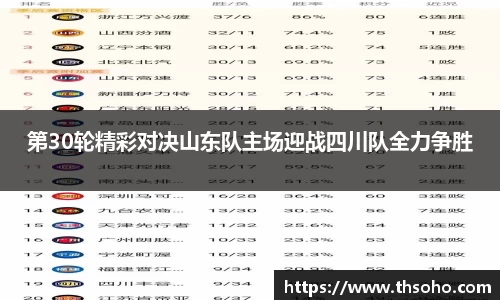 第30轮精彩对决山东队主场迎战四川队全力争胜